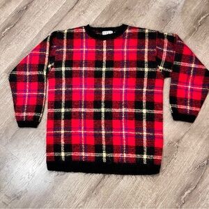 Vintage Nell Flowers by JG Hook Mohair Blend Plaid Tunic Sweater Size Me…